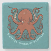 カールした触手の漫画を持つ激しい赤いタコ ストーンコースター (正面)