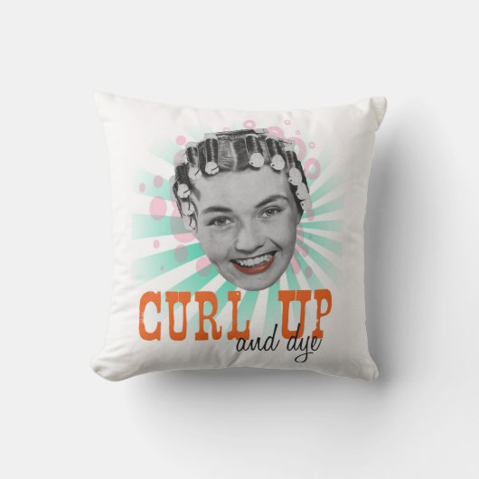 カールし、ヴィンテージのグラフィックの装飾用クッションを染めて下さい クッション (正面)