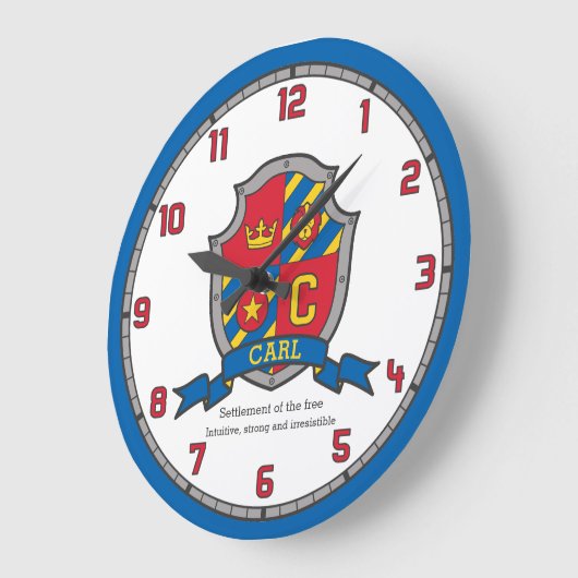 カールの名前は紋章の盾の文字Cライオン ラージ壁時計 (傾斜)