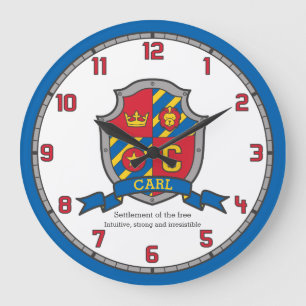 カールの名前は紋章の盾の文字Cライオン ラージ壁時計