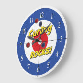 "カールの石!" Curlerの時計- (青) ラージ壁時計 (傾斜)