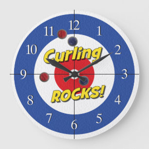 "カールの石!" Curlerの時計- (青) ラージ壁時計