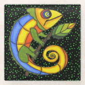 カールカラフルトカゲ大円の目 ガラスコースター (正面)