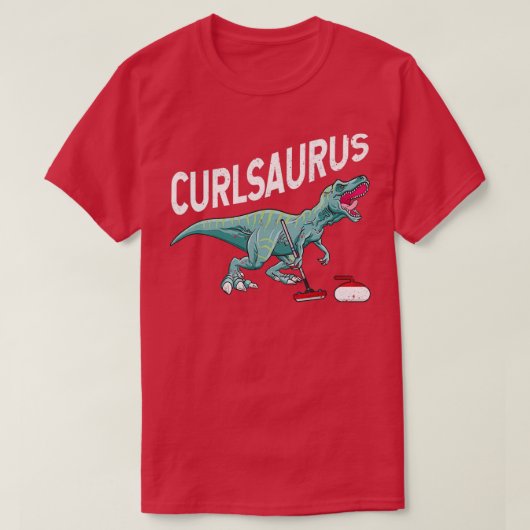 カールサウルスカーリングサウルス恐竜カーリングアイロン Tシャツ (デザイン正面)