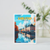 カールスタッドスウェーデンヴィンテージ旅行イラストレーション ポストカード (スタンド正面)