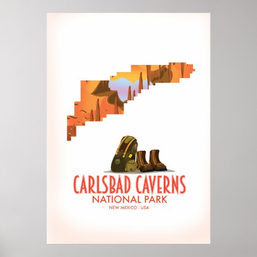 カールスバッド国立公園ニューメキシコの地図 ポスター (正面)