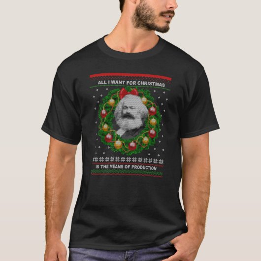カールマルクス醜いクリスマスセーターが手段を奪う Tシャツ (正面)