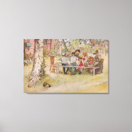 カールラルソンブレックファストアンダーザビッグ樺の木 キャンバスプリント (正面)