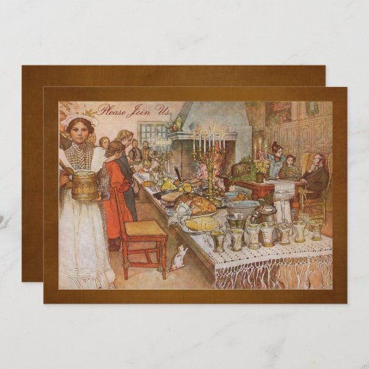 カールラーションが付いている休日のディナー・パーティ 招待状 (正面/裏面)