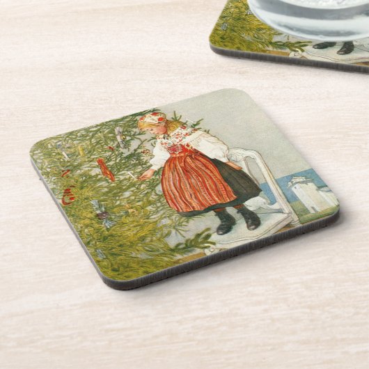 カールラーションのクリスマスツリーの紙吹雪のヴィンテージ コースター (左側)