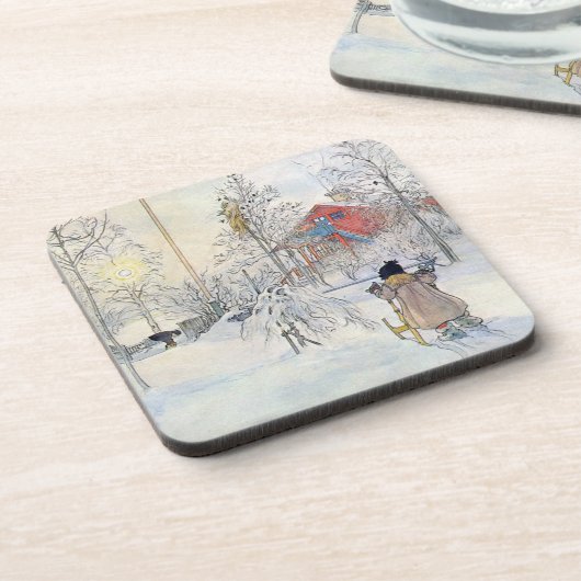 カールラーションの冬場面休日のコースターセット コースター (左側)