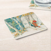 カールラーション著冬のスキー スクエアペーパーコースター (アングル)