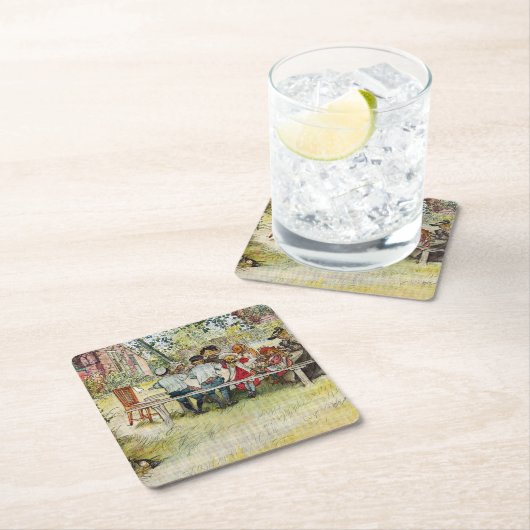 カールラーション著大きい樺の木の下の朝食 スクエアペーパーコースター (インサイチュ)