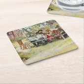 カールラーション著大きい樺の木の下の朝食 スクエアペーパーコースター (アングル)