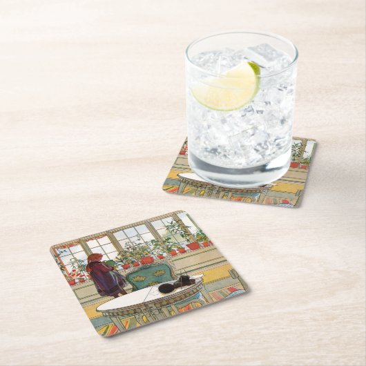 カールラーション著窓辺の花 スクエアペーパーコースター (インサイチュ)