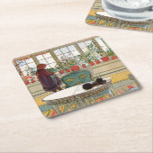 カールラーション著窓辺の花 スクエアペーパーコースター (アングル)