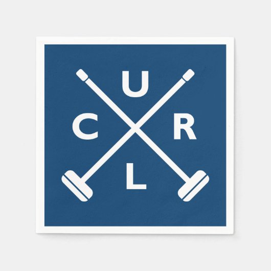 カール交差する箒の紙ナプキン – 青 スタンダードカクテルナプキン (正面)