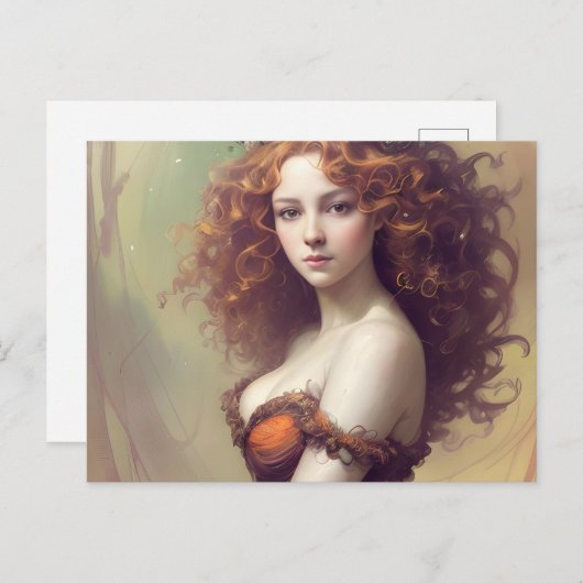 カール付きハガキ付き女性 ポストカード (正面/裏面)