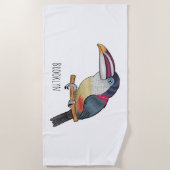 カール紋付アラカリ鳥の漫画イラストレーション ビーチタオル (正面)