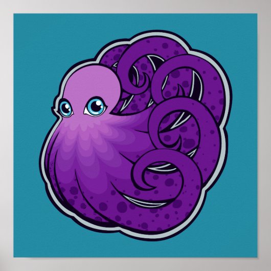 カール紫斑点タコ墨スケッチデザイン ポスター (正面)