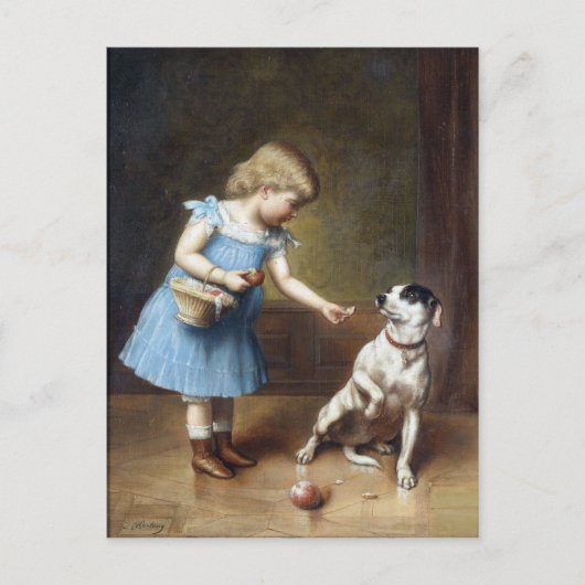 カール食べ物を与え・レイチェルトの若い女の子 ポストカード (正面)