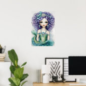 カール髪の女の子の緑のマーメイドポスター ポスター (ホームオフィス)