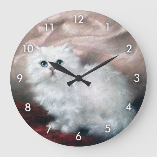 カール·カーラー·ホワイト·キッテン ラージ壁時計 (正面)