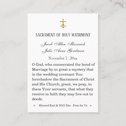 カール&ジタカトリック結婚祈りの言葉カード プレイスカード (裏面)