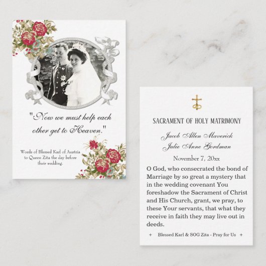 カール&ジタカトリック結婚祈りの言葉カード プレイスカード (正面/裏面)