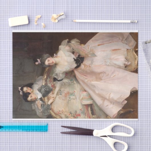 カール・マイヤー夫人と彼女の子供たちは歌手Sargentによって 薄葉紙 (クラフト)