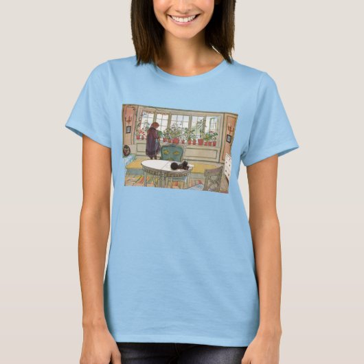 カール・ラーション「窓辺の花」 Tシャツ (正面)