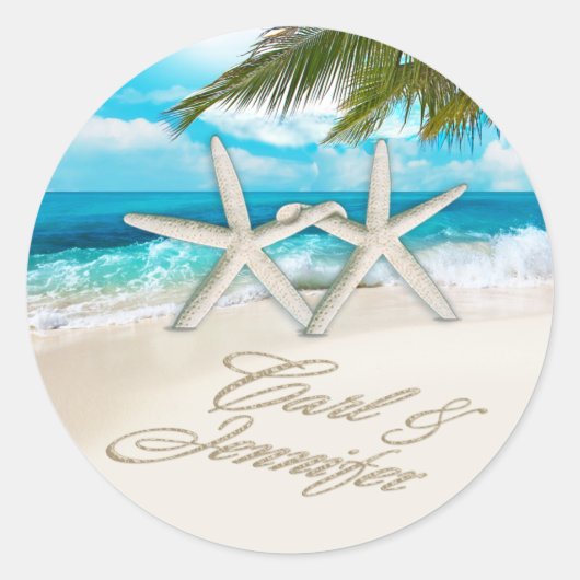 カールStarfishカップル頼4あなたの名前を砂で ラウンドシール (正面)