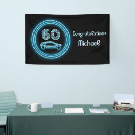 カーレーシングテーマ「ネオン」ブルーカスタムオンブラックマンズ 横断幕