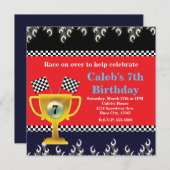 カーレーシングトロフィー&レースフラグパーティの招待状 招待状 (正面/裏面)