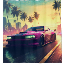 カーレーシングビークルの都市の空 シャワーカーテン