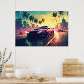 カーレーシングビークルの都市の空 ポスター (キッチン)