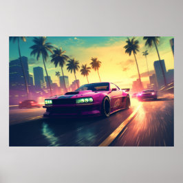 カーレーシングビークルの都市の空 ポスター