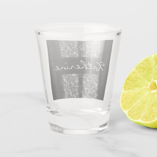 カーレーシングラバーシルバーグリッターストライプ名 ショットグラス (裏面)