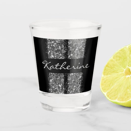 カーレーシングラバーシルバーグリッターストライプ名 ショットグラス (正面)