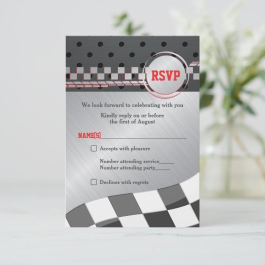 カーレーシングレーサーバー(ユダヤ教の)バル・ミツバーリプライカード 出欠カード (スタンド正面)