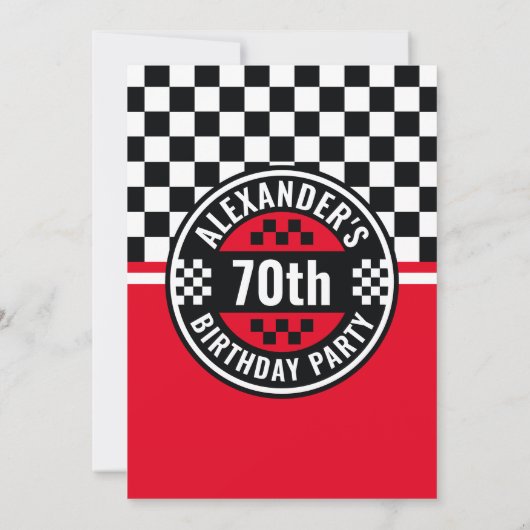 カーレーシング市松模様にフフラグ誕生日パーティー 招待状 (裏面)