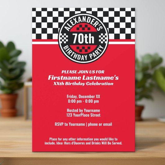カーレーシング市松模様にフフラグ誕生日パーティー 招待状