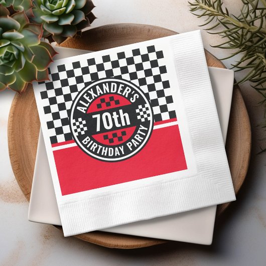 カーレーシング市松模様にフフラグ誕生日パーティー 縁ありカクテルナプキン