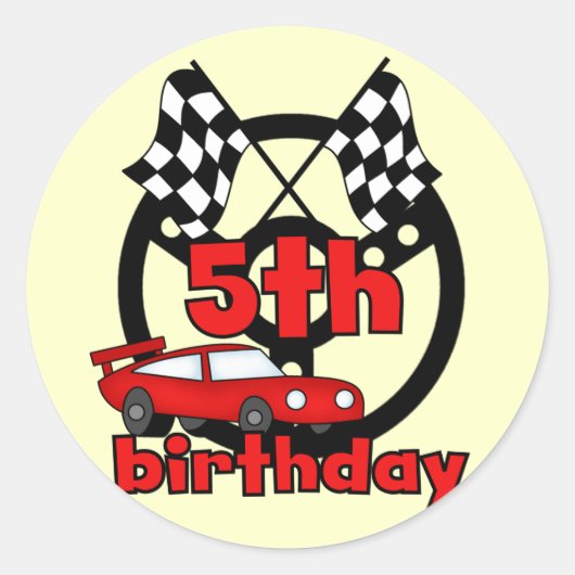 カーレーシング5誕生日Tシャツとギフト ラウンドシール (正面)