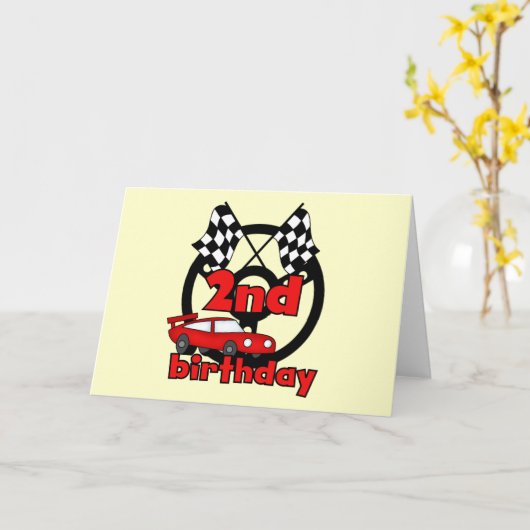 カーレースの第2誕生日のTシャツおよびギフト カード (黄色い花)