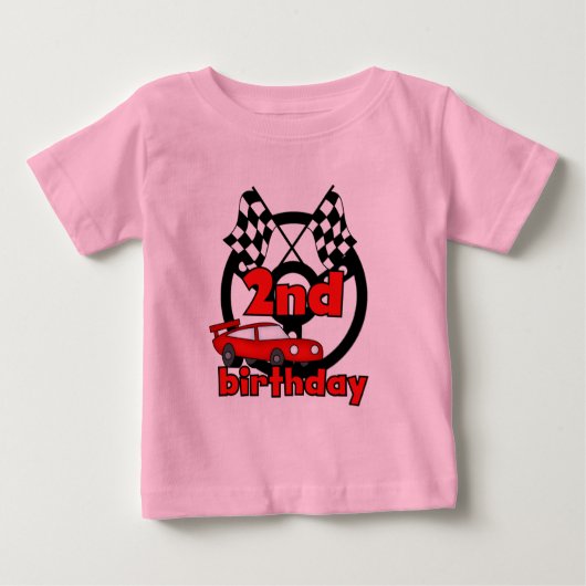 カーレースの第2誕生日のTシャツおよびギフト ベビーTシャツ (正面)