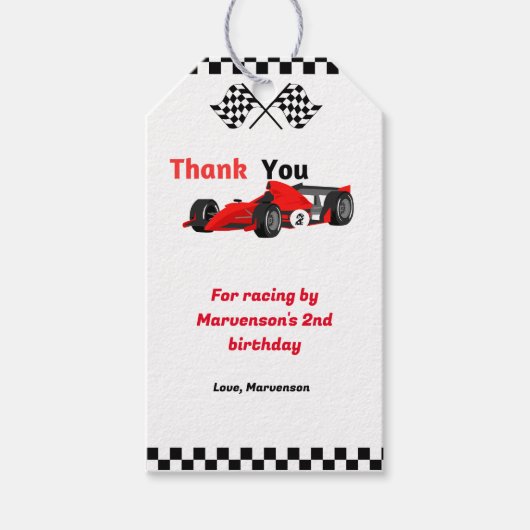 カーレースの誕生日パーティーを早く始める ギフトタグ (正面)