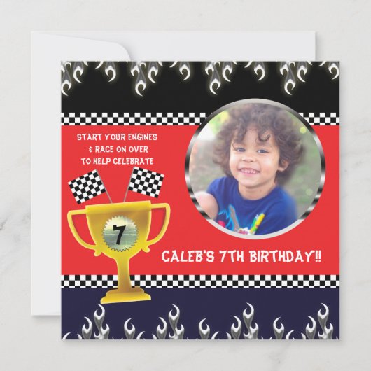 カーレーストロフィー 誕生日パーティー 写真招待状 招待状 (正面)