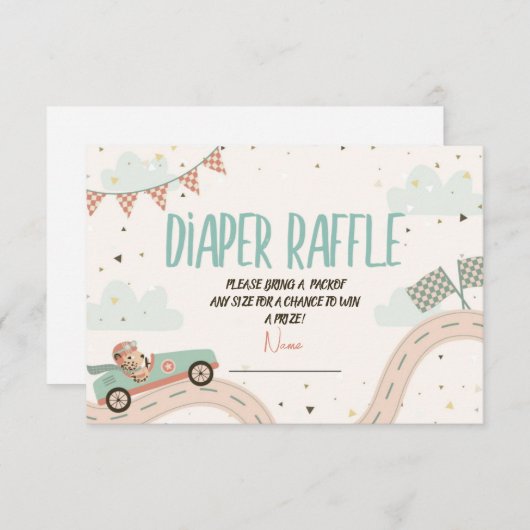 カーレースファースト赤ちゃんシャワーおむつラッフルカード 招待状 (正面/裏面)
