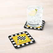 カーレースフ市松模様にァンフラグ名パーソナライズされた コースター (右側)